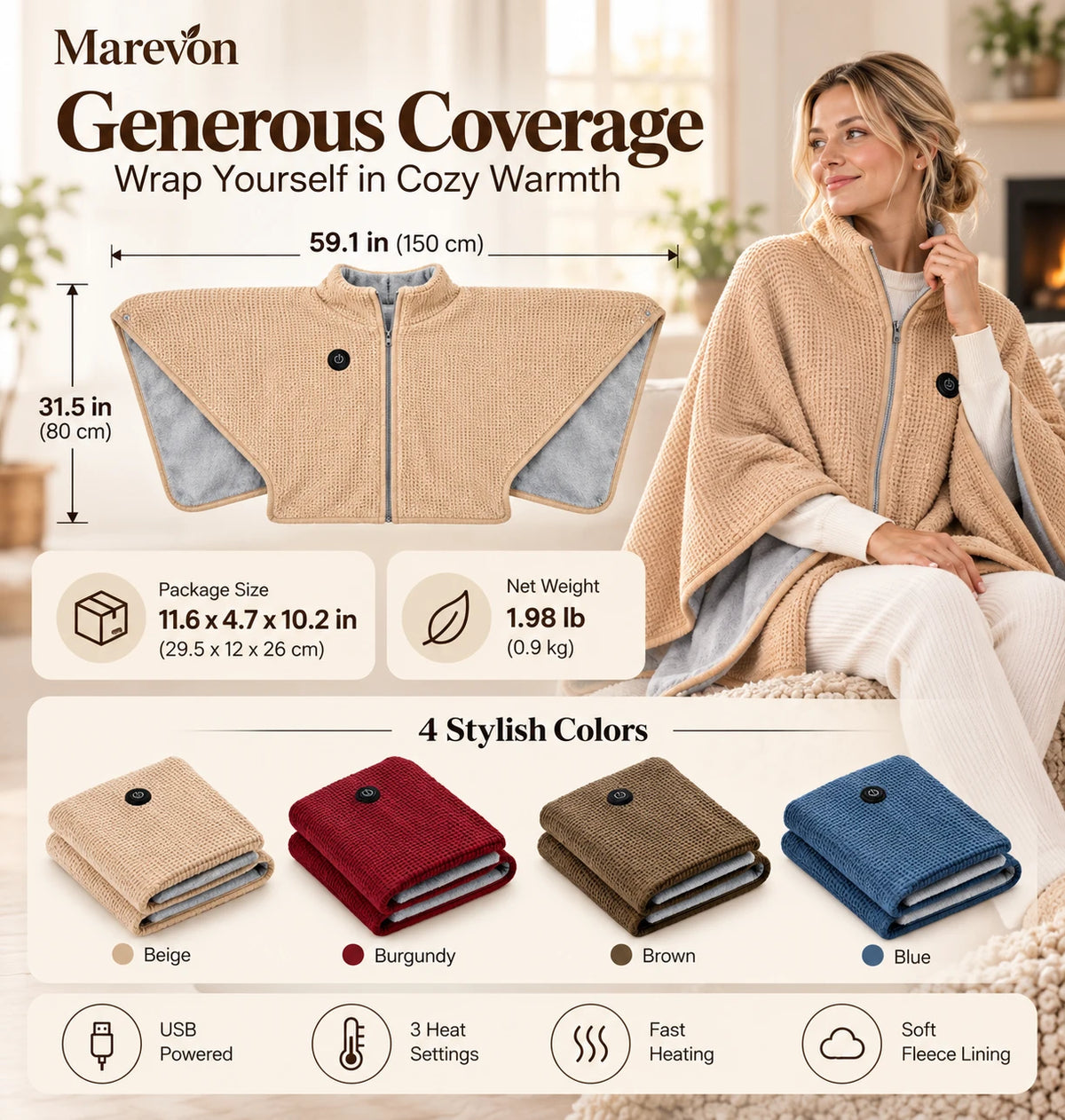 Warmora™ Wearable Heated Shawl